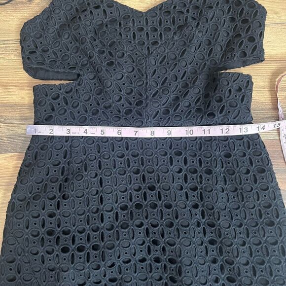 Midi Eyelet cutout perforated sheath black cocktail dress Nicholas LBD party - Picture 6 of 16